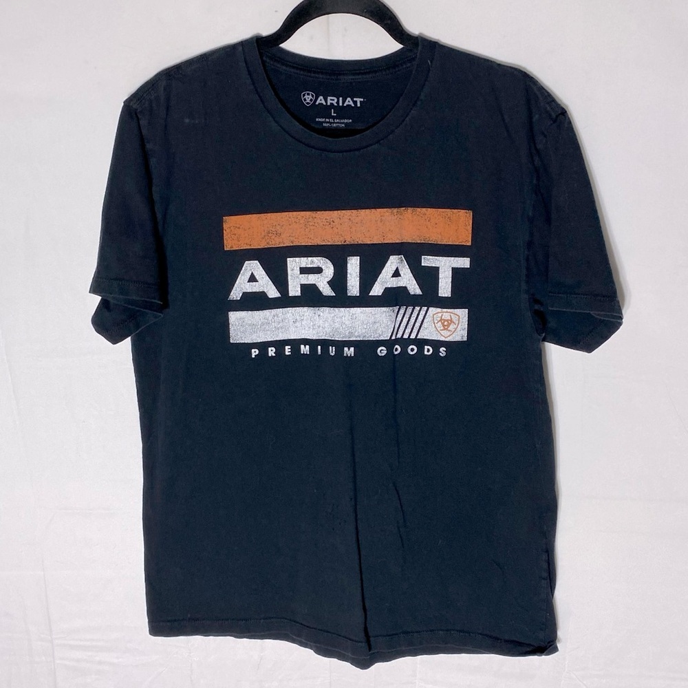 Ariat Black White Orange Logo Tee Short Sleeve T Shirt L